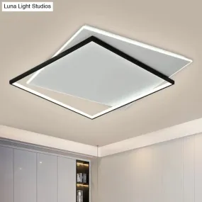Modern Metallic LED Ceiling Light - Black, Overlapping Flush Mount, 18"/21.5" Wide".