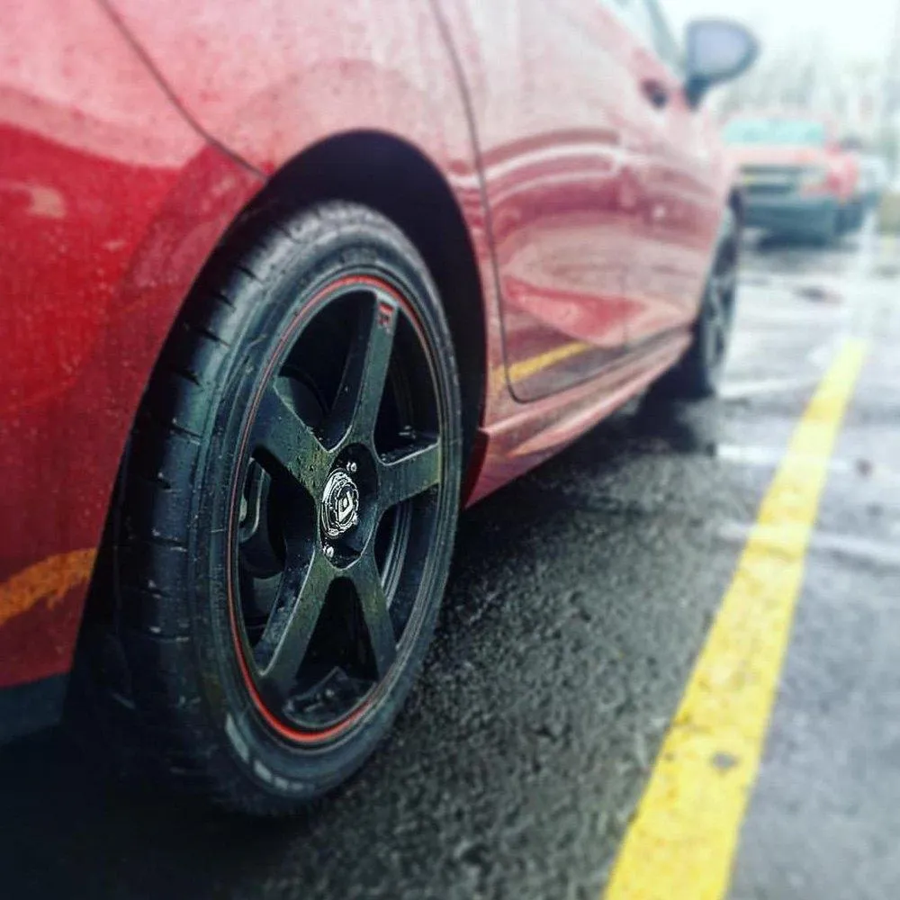Motegi Racing MR116 Wheels (15x6.5 4x100/4x114.3  40) Gloss Black / Silver / Matte Black w/ Red Racing Stripe