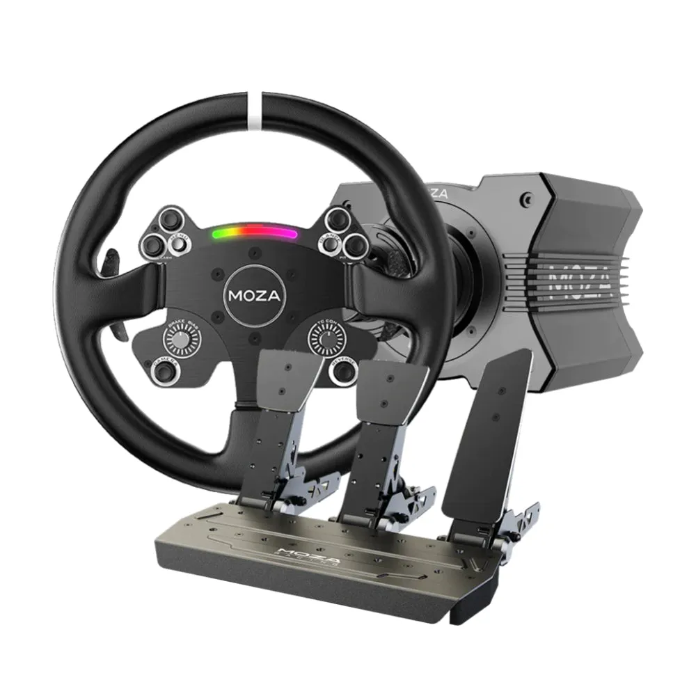 Moza R9 steering wheel, R9 steering wheel base   CS V2P steering wheel   3 SR-P pedals, black