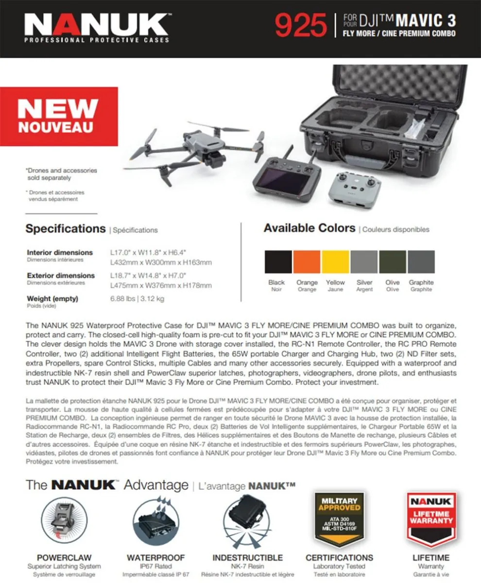 Nanuk 925 Case for DJI Mavic 3 Fly More / Cine Premium Combo (Black)