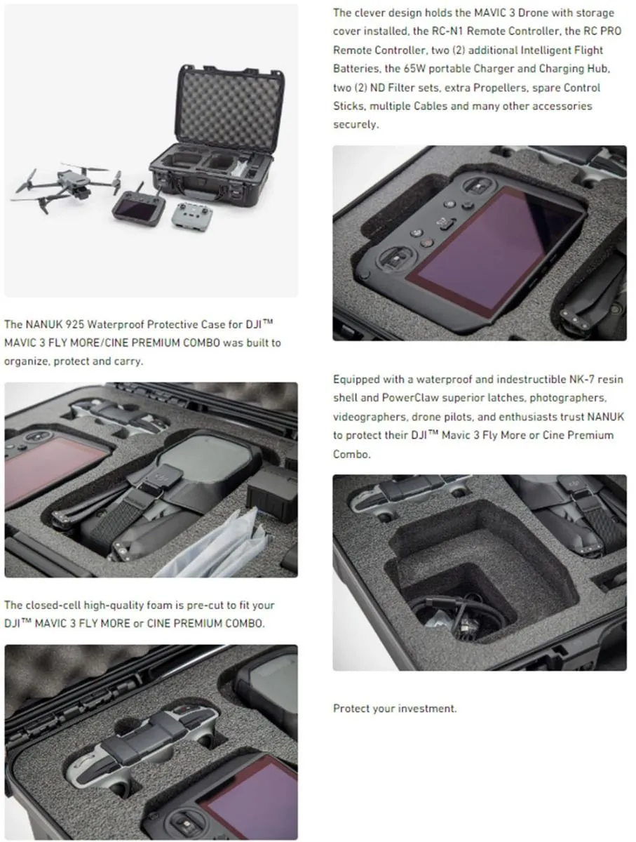Nanuk 925 Case for DJI Mavic 3 Fly More / Cine Premium Combo (Black)