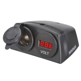 Narva 81169BL Heavy-Duty Surface Mount Accessory Socket And 12/24V Dc LED Volt Meter