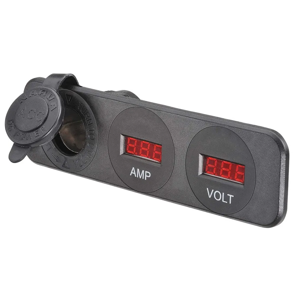 Narva 81185BL Heavy-Duty Accessory / Dual USB Sockets And 12/24V Dc LED Amp/Volt Meters