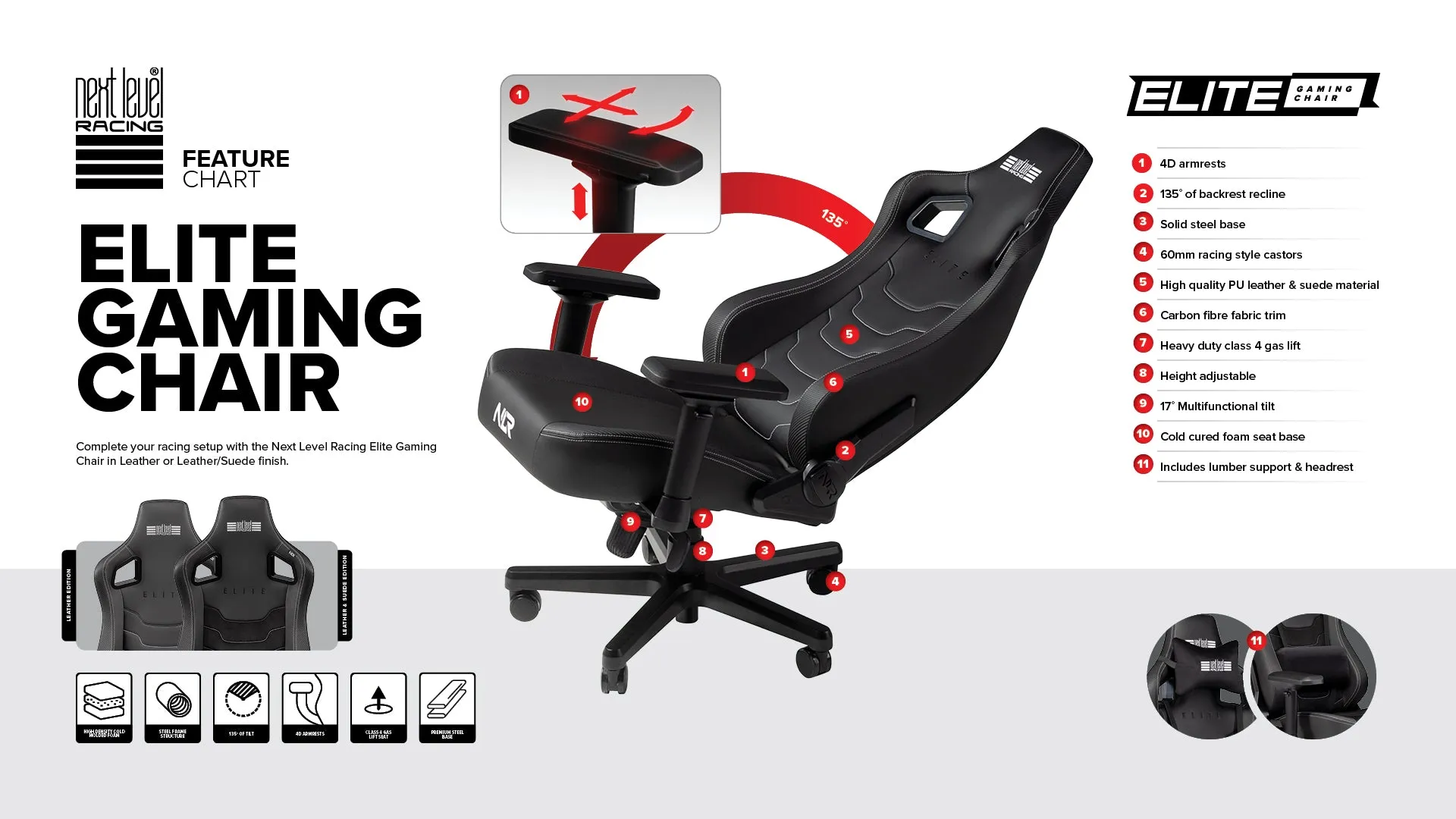 Next Level Elite Gaming Chair- Leather Edition - NLR-G004