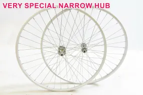 Pair Classic Vintage 60’s 70’s 80’s Racing Bike Wheels 26 x 1 3-8 (26 X 1 1-4) Alloy Rim With Rare Steel Narrow Hubs