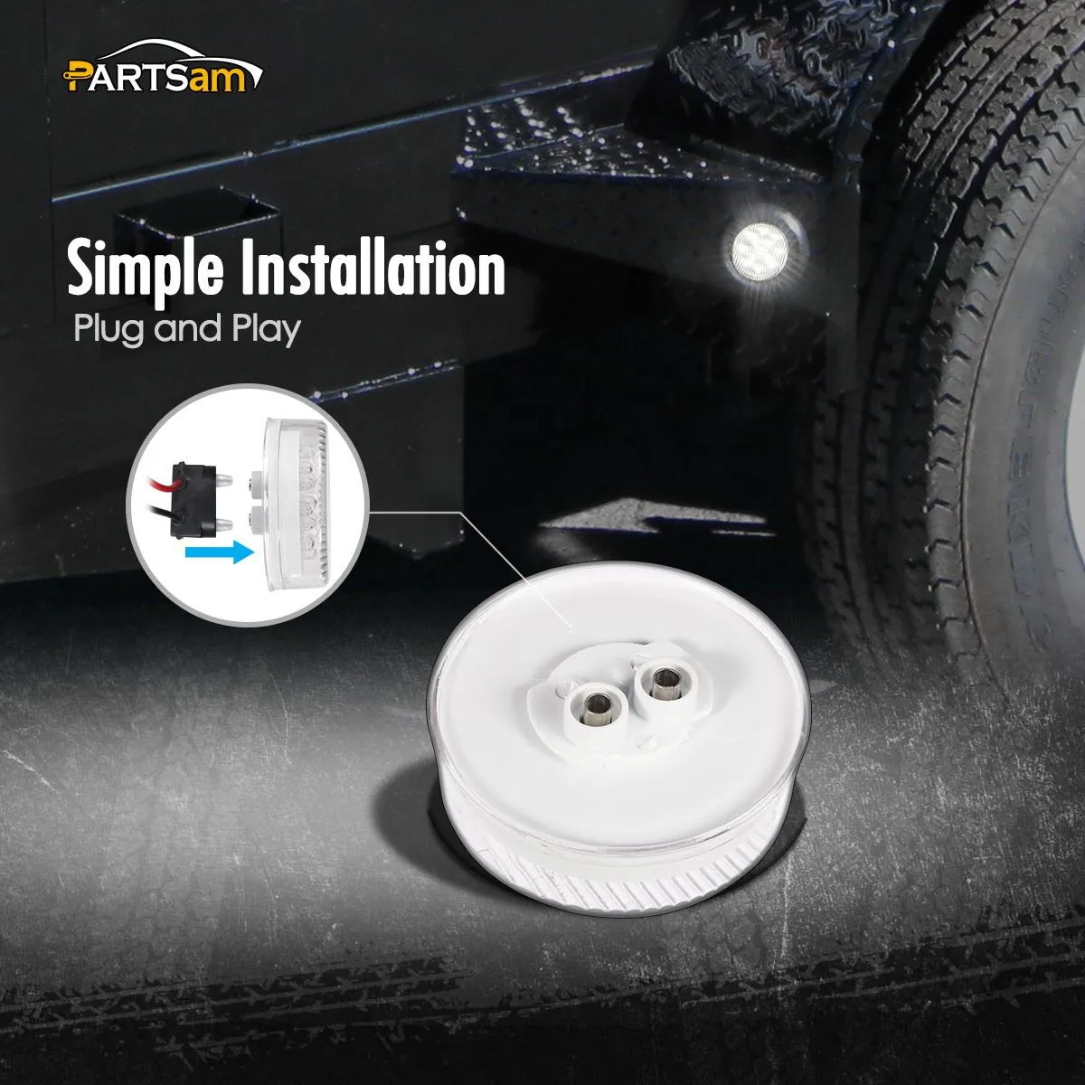 Partsam 2Pcs 2.5 Inch Round White Led Side Marker and Clearance Lights Reverse Backup Lights 13 Diodes Grommets/Pigtails Waterproof 2.5 Inch Round White Interior Courtesy Light Auxiliary Utility Light