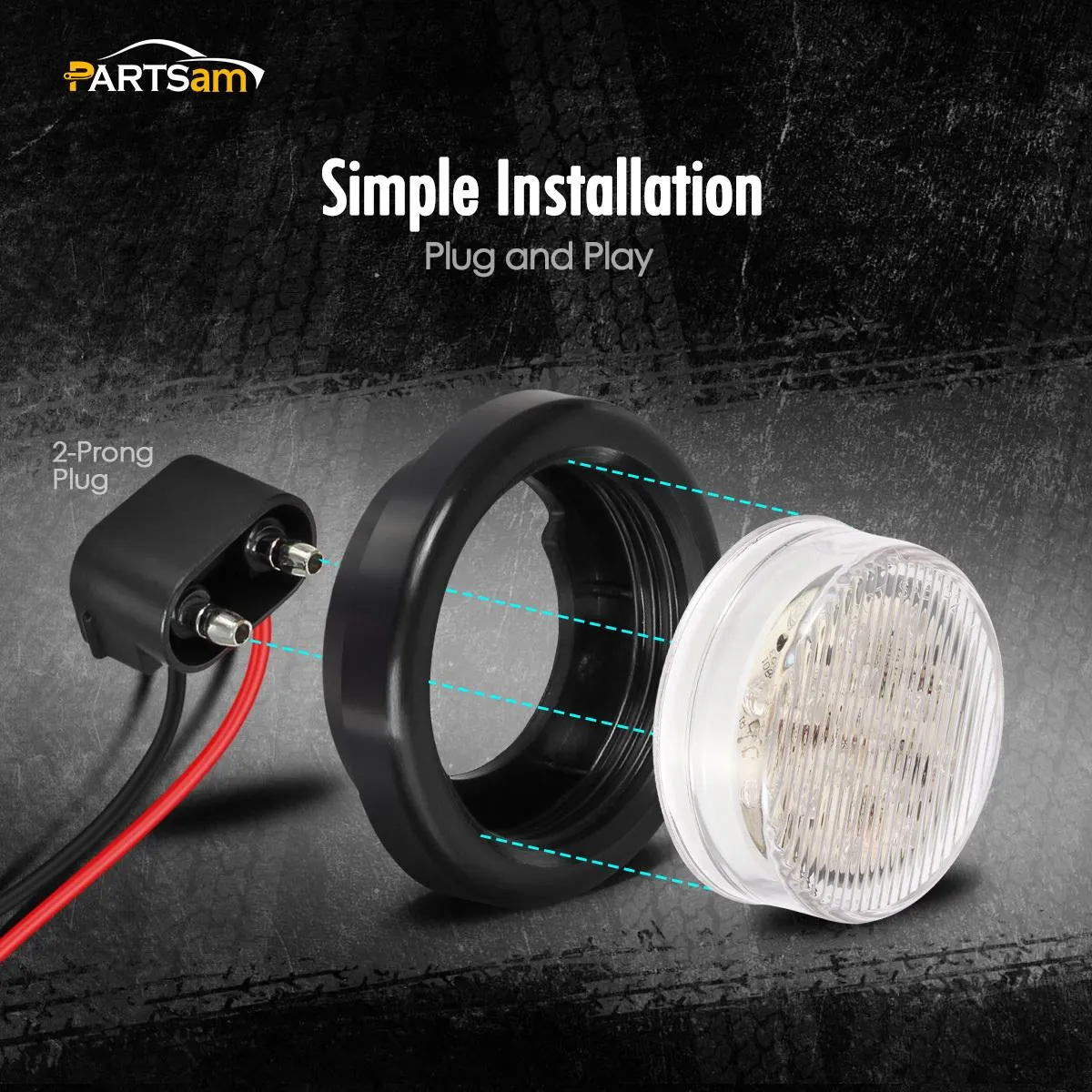 Partsam 2Pcs 2.5 Inch Round White Led Side Marker and Clearance Lights Reverse Backup Lights 13 Diodes Grommets/Pigtails Waterproof 2.5 Inch Round White Interior Courtesy Light Auxiliary Utility Light