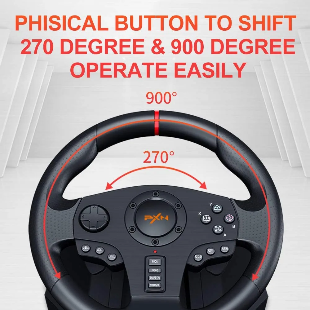 PXN V900 PC Racing Wheel, Universal USB Car Sim 270/900 Degree Race Steering Wheel with Pedals for PS3, PS4, Xbox, One,Xbox Series X/S, Nintendo Switch