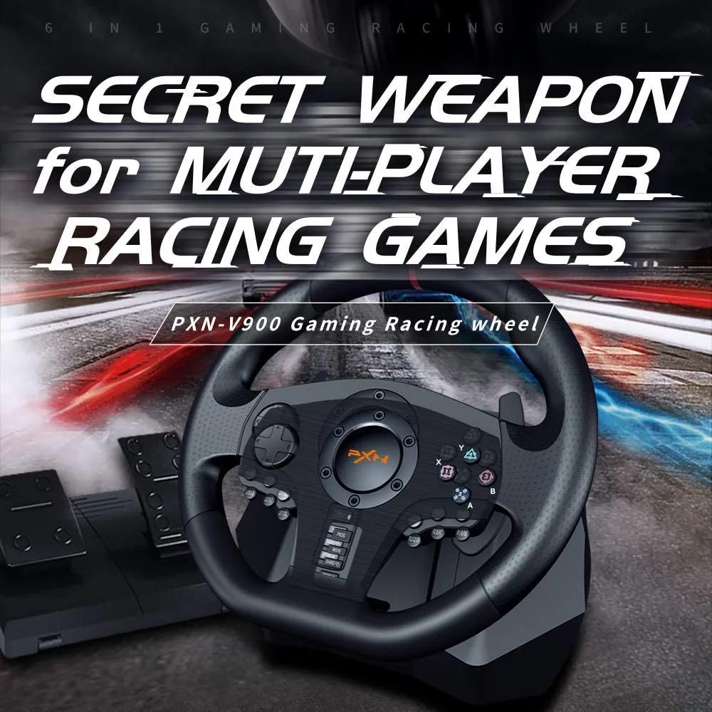 PXN V900 PC Racing Wheel, Universal USB Car Sim 270/900 Degree Race Steering Wheel with Pedals for PS3, PS4, Xbox, One,Xbox Series X/S, Nintendo Switch