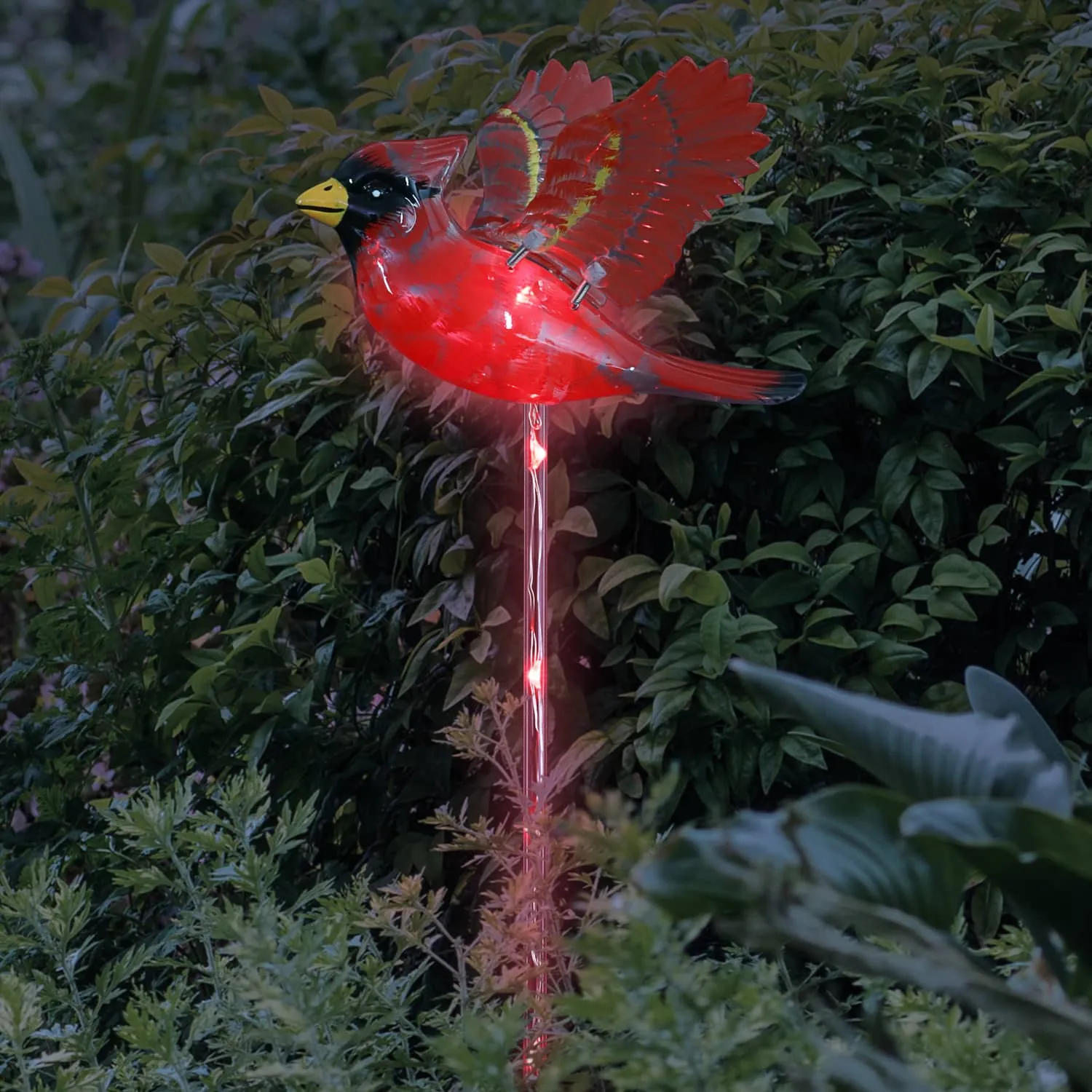 Solar WindyWing Cardinal Garden Stake with Red LED Lights, 7 Inch