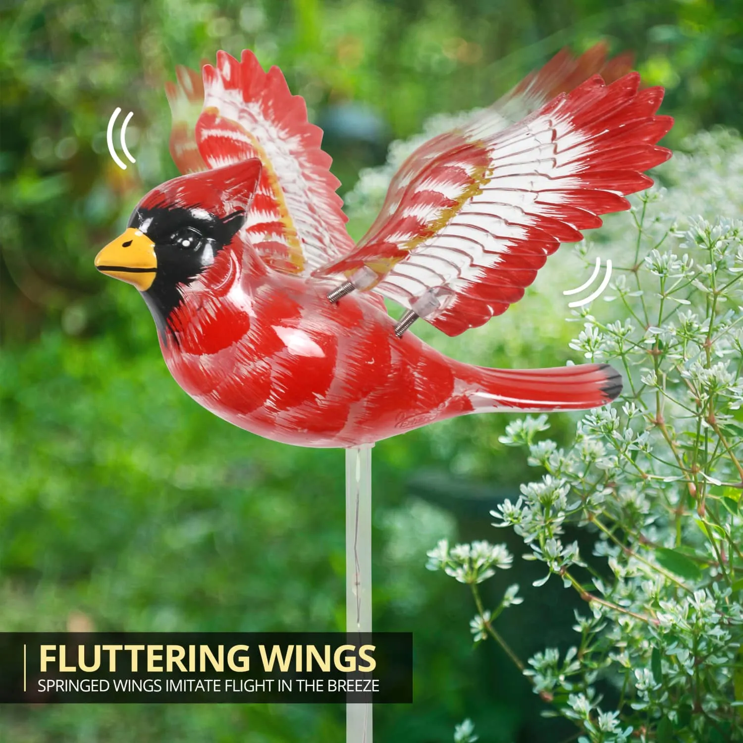 Solar WindyWing Cardinal Garden Stake with Red LED Lights, 7 Inch