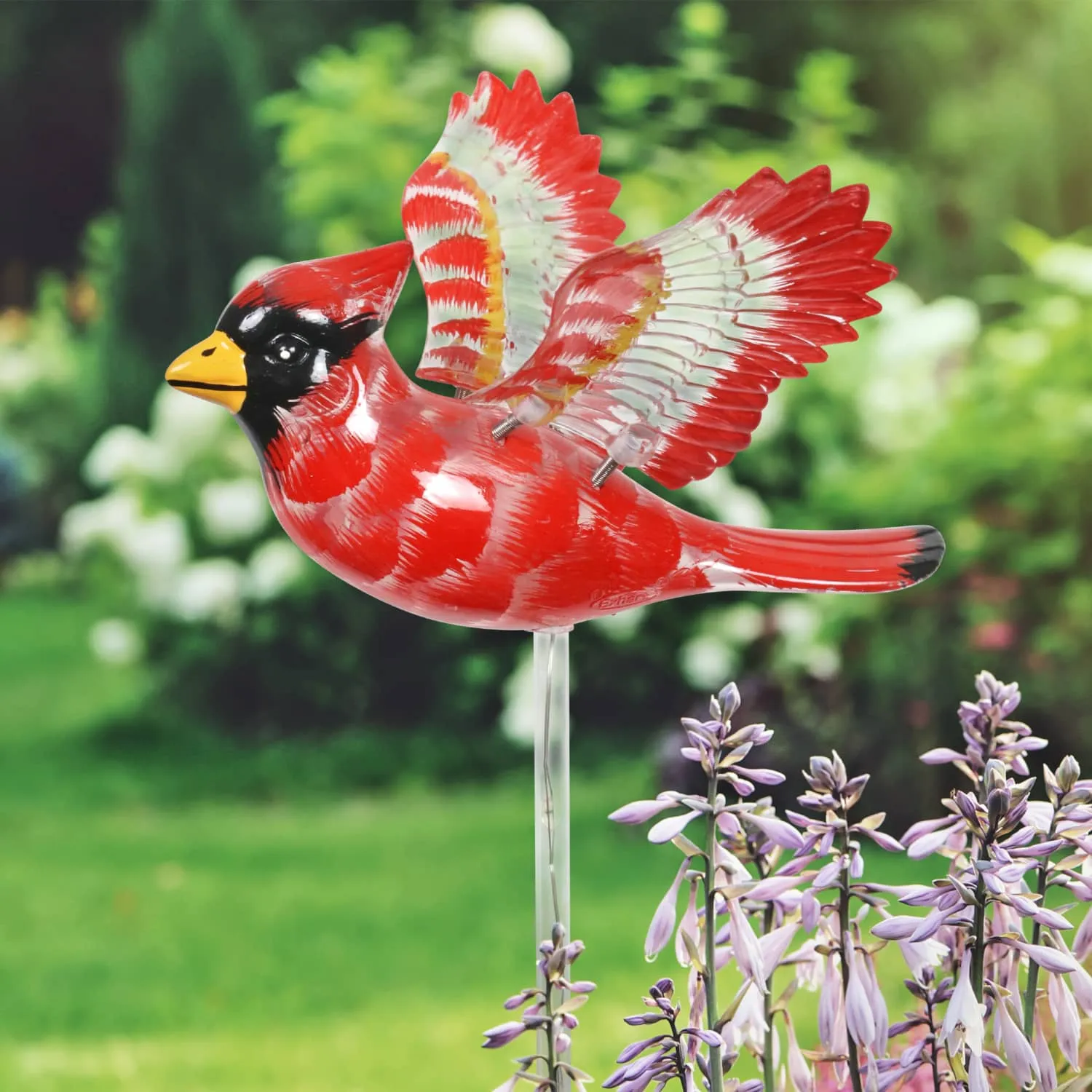 Solar WindyWing Cardinal Garden Stake with Red LED Lights, 7 Inch