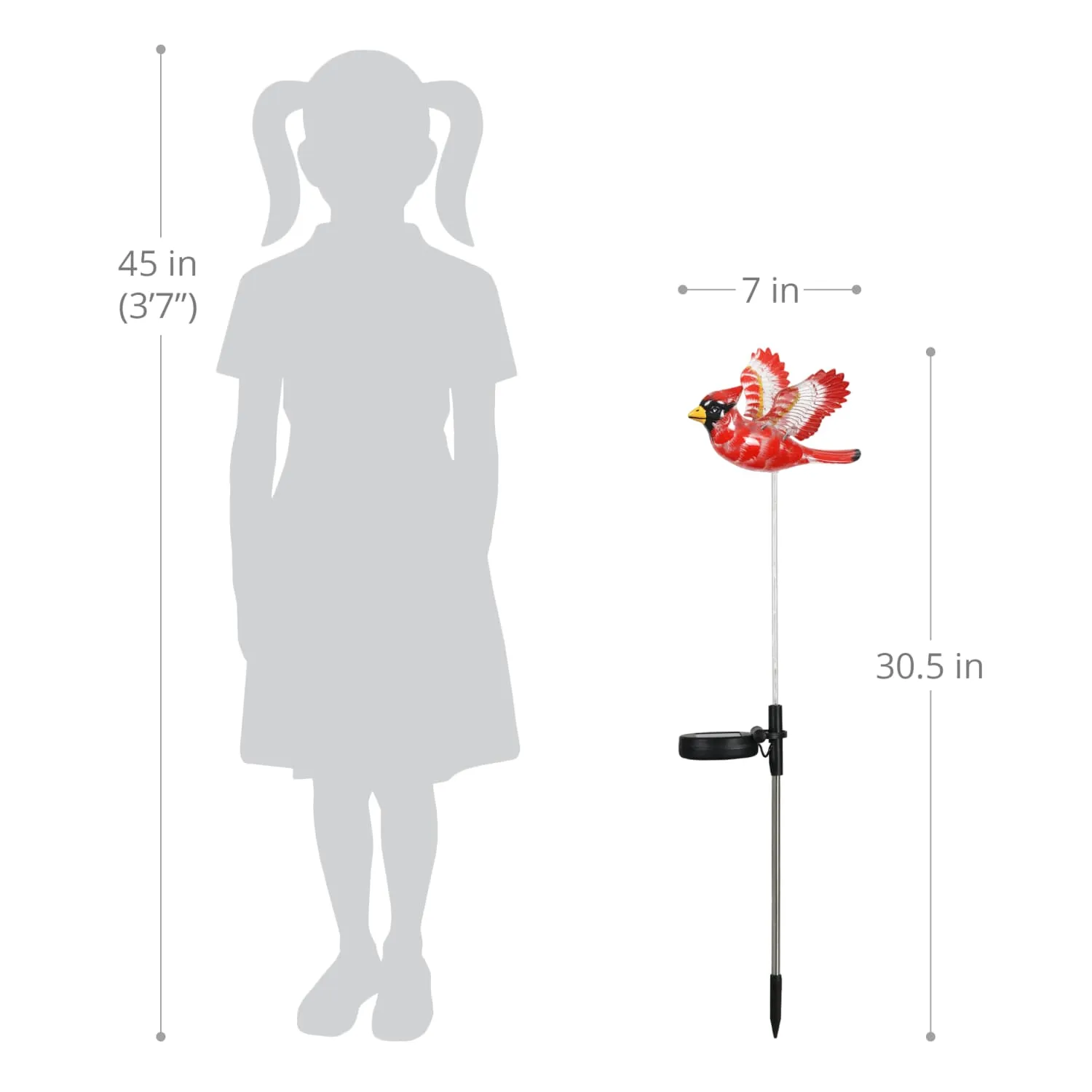 Solar WindyWing Cardinal Garden Stake with Red LED Lights, 7 Inch