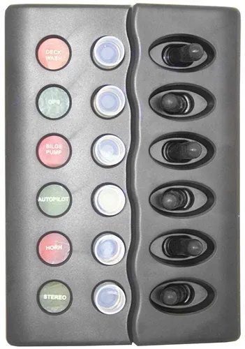 Switch Panels - Waterproof Backlit - 6 Switch With Circuit Breaker