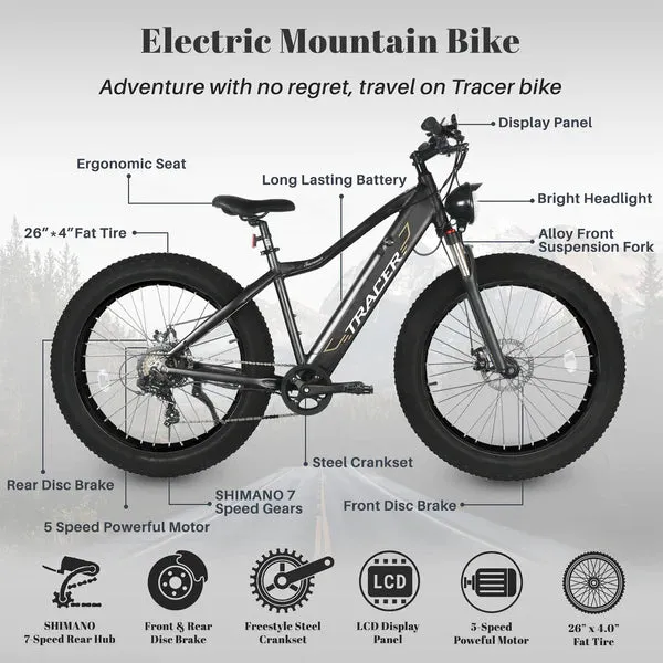 Tracer Tacoma 26" 7 Speed Electric Fat Tire Bike w/ Dual Suspensions.