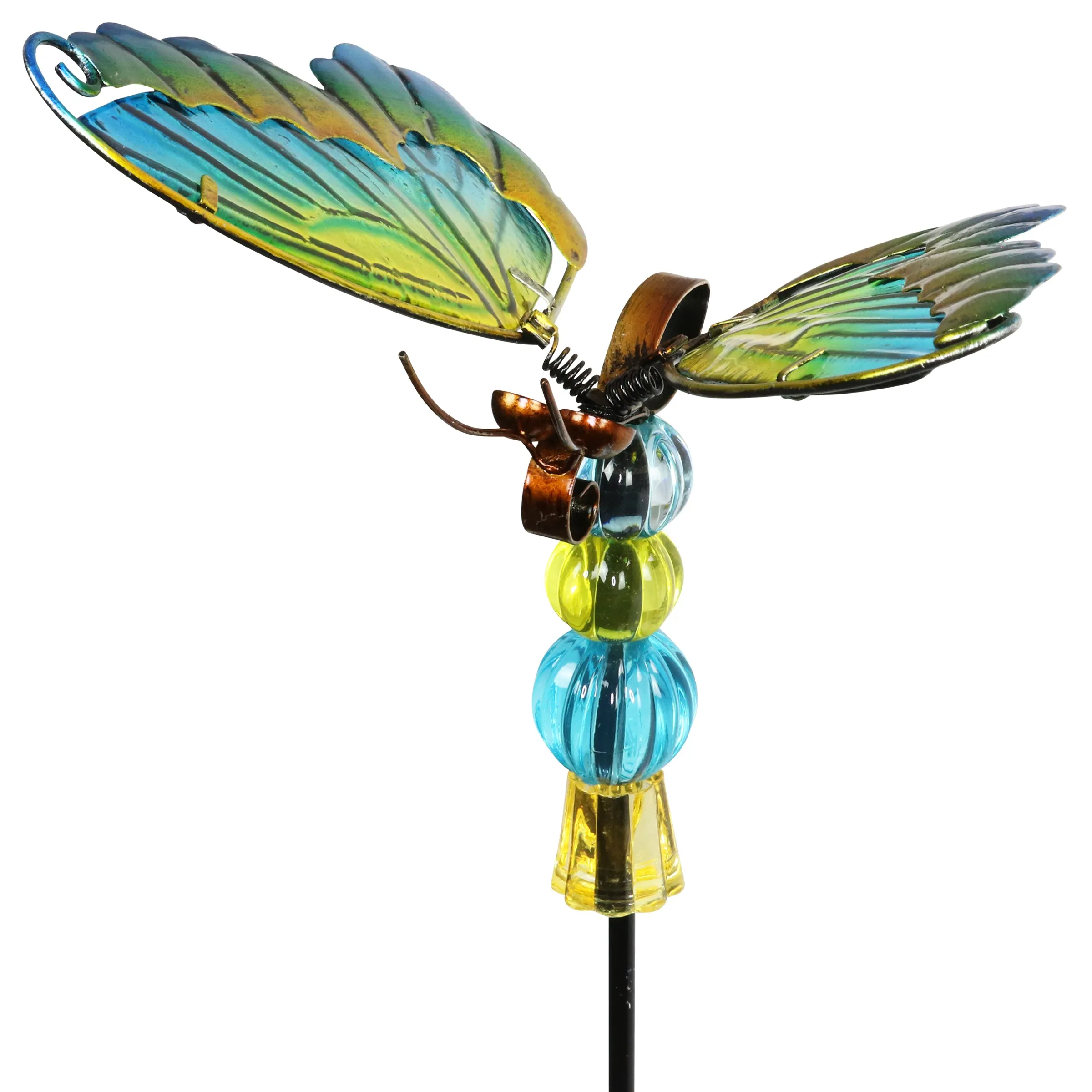 WindyWing Green Butterfly Garden Stake with Beads, Made of glass and metal with Flapping Wings