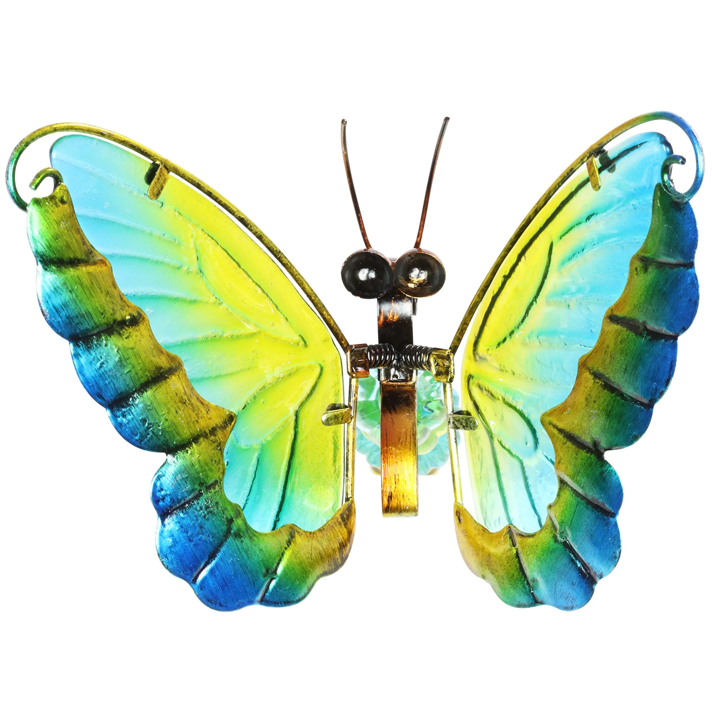 WindyWing Green Butterfly Garden Stake with Beads, Made of glass and metal with Flapping Wings