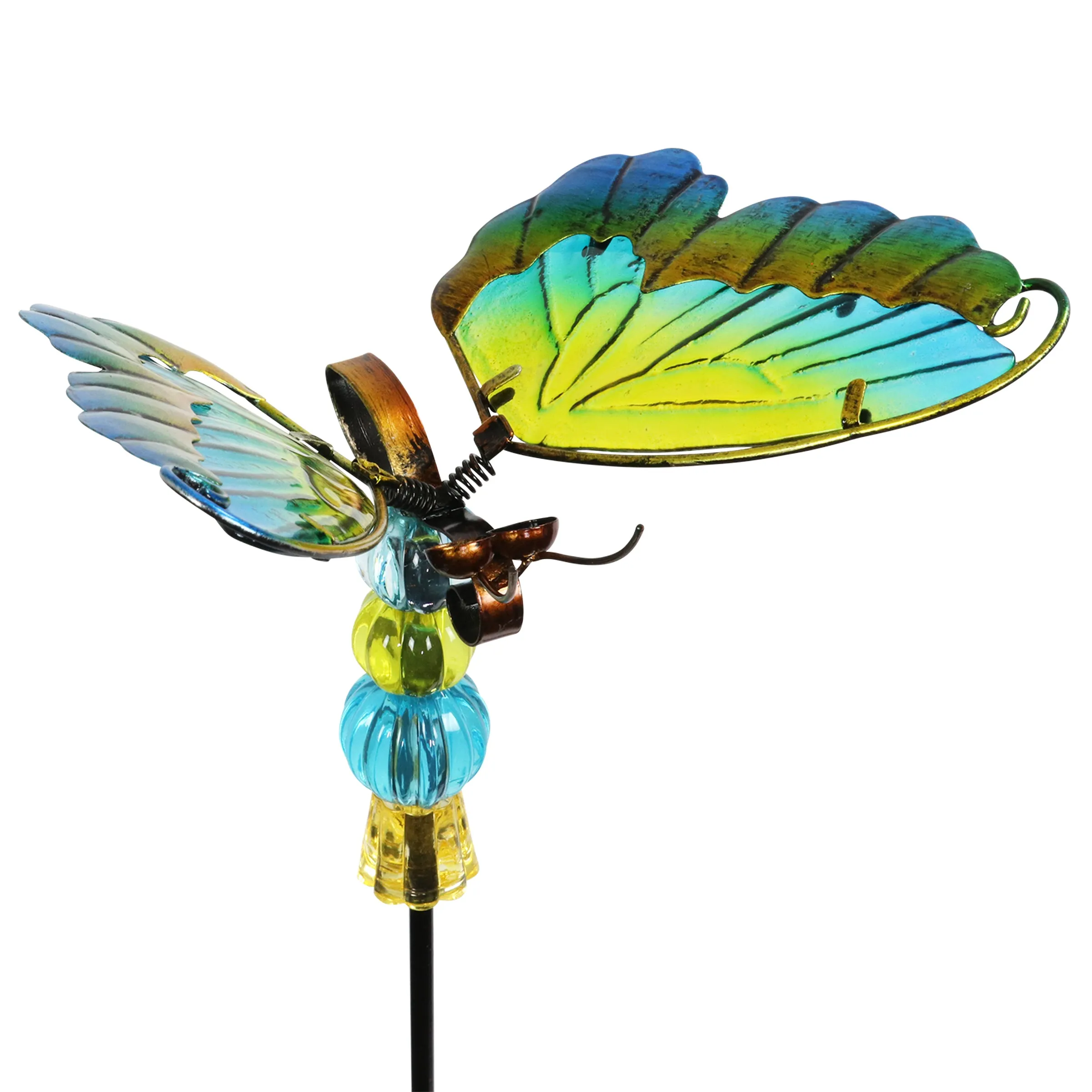 WindyWing Green Butterfly Garden Stake with Beads, Made of glass and metal with Flapping Wings