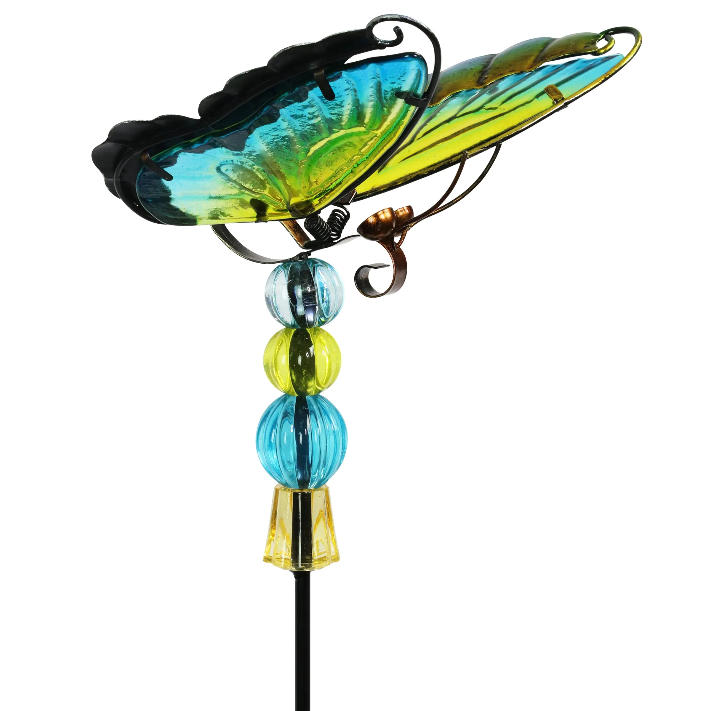 WindyWing Green Butterfly Garden Stake with Beads, Made of glass and metal with Flapping Wings