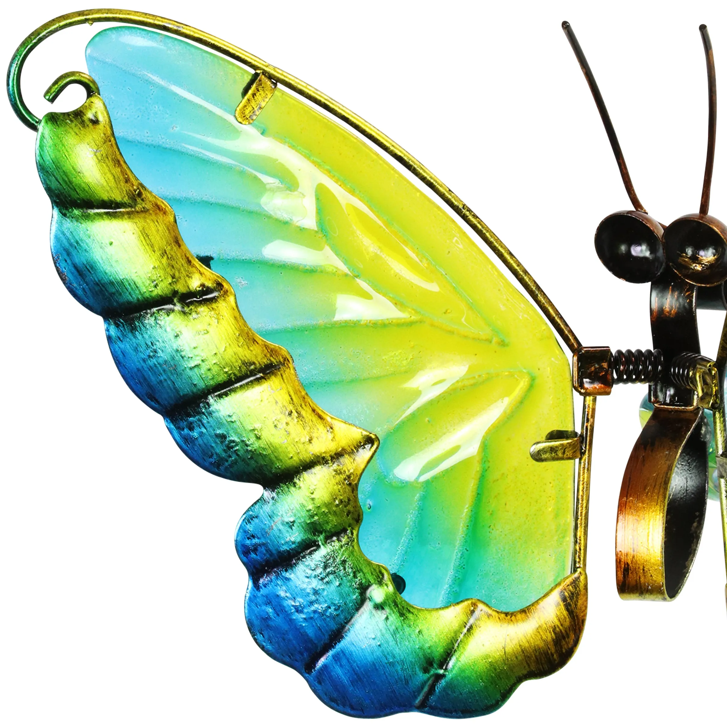 WindyWing Green Butterfly Garden Stake with Beads, Made of glass and metal with Flapping Wings